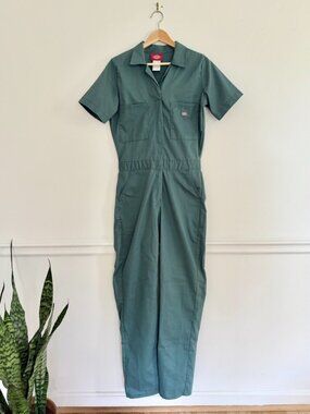 Dickies Green Utility Jumpsuit Coveralls Short Sleeve Workwear Pockets